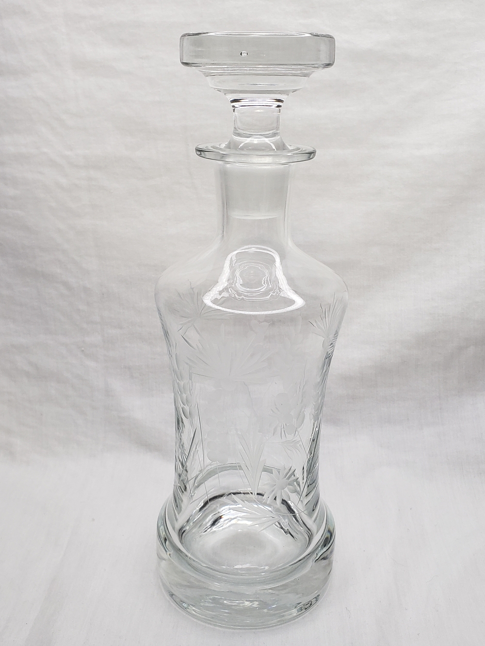 Vintage Etched Glass Decanter Floral And Wheat